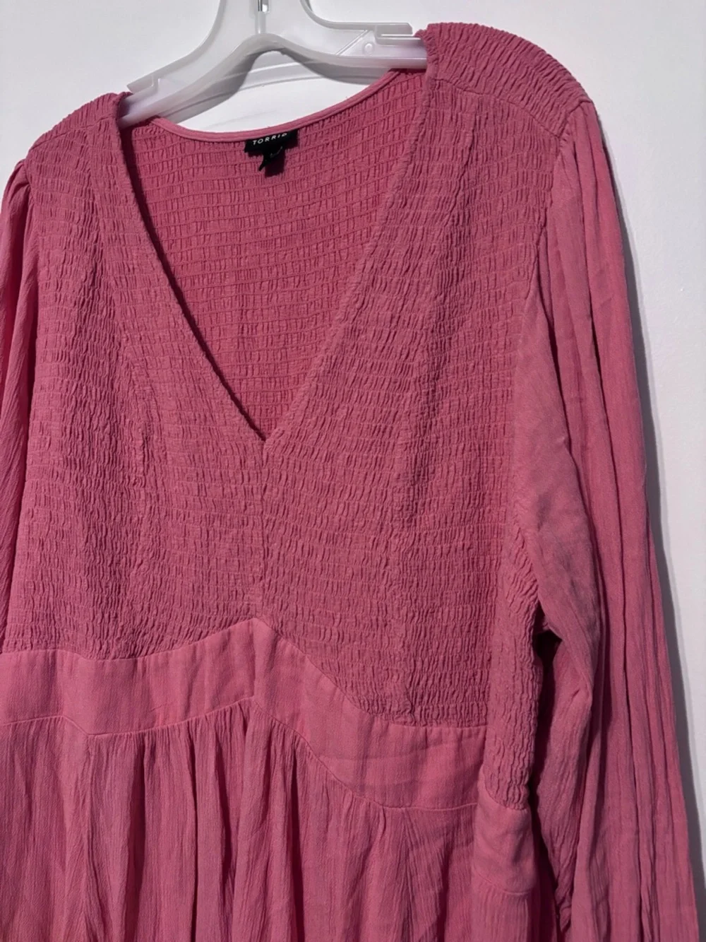 Torrid Smocked Babydoll Top Pink Boho Flowy Peplum Blouse Plus Size 4 - Picture 5 of 6